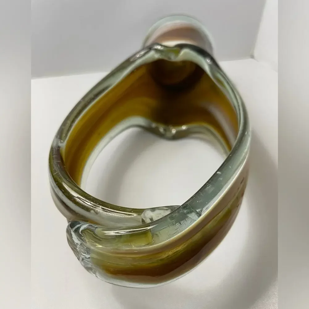 Hand Blown Stretch Art Glass Basket Vase MCM Amber Brown 11" - Picture 3 of 11